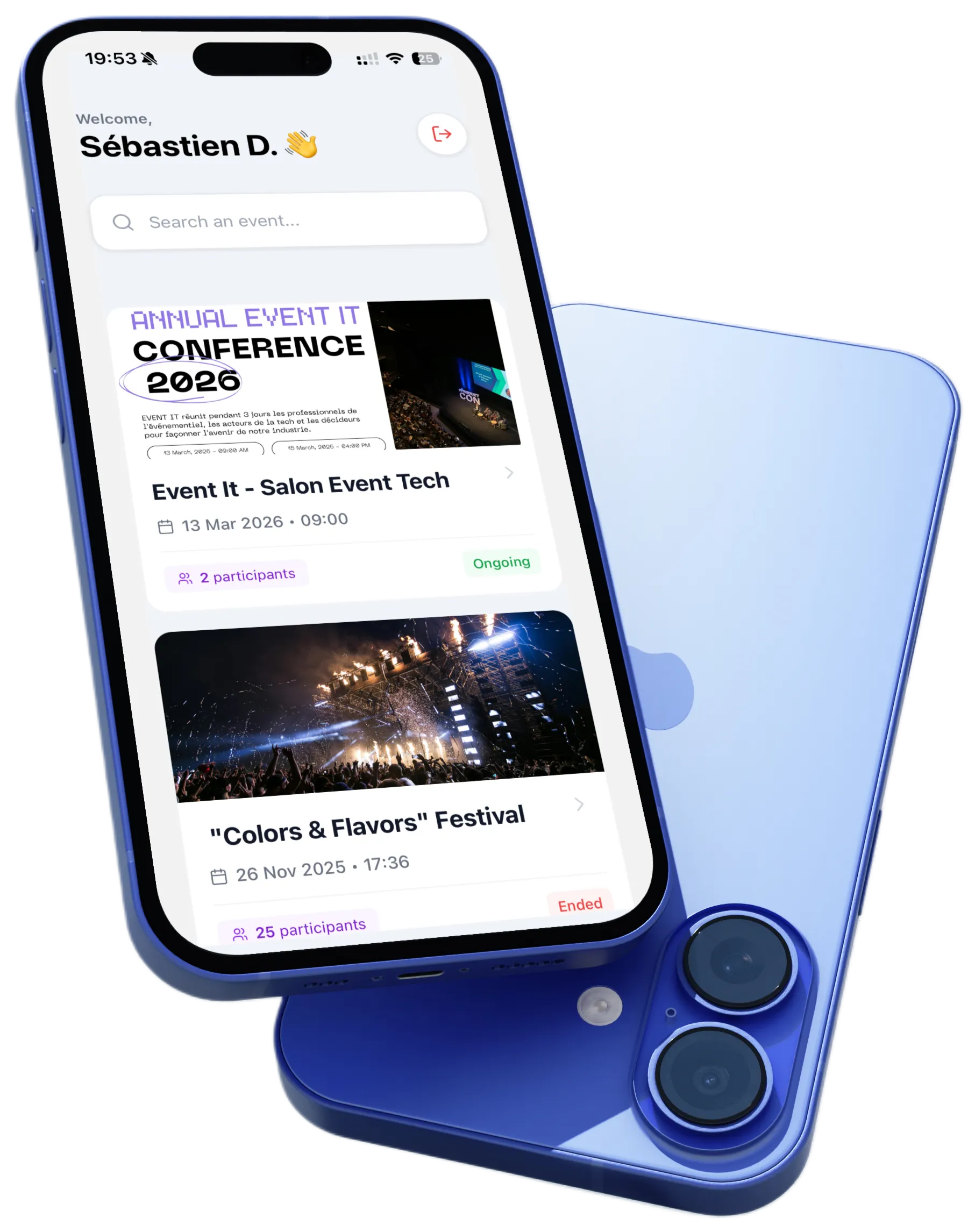 Mockup Iphone 16 avec Interface d'accueil de SweeScan à l'écran